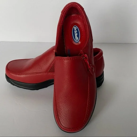 Dr Scholls Double Air Pillo Insole Loafers Shoes Side Zip Leather Red Womens Sz5 - Picture 1 of 6